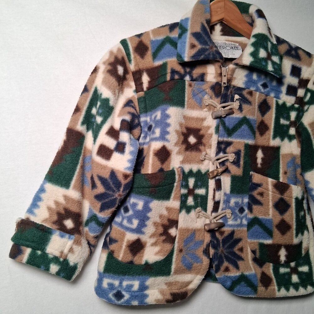Vintage 1990s Cherokee Fleece Jacket Youth 6 Quilt Pattern Snowflake Gorpcore - Picture 6 of 15